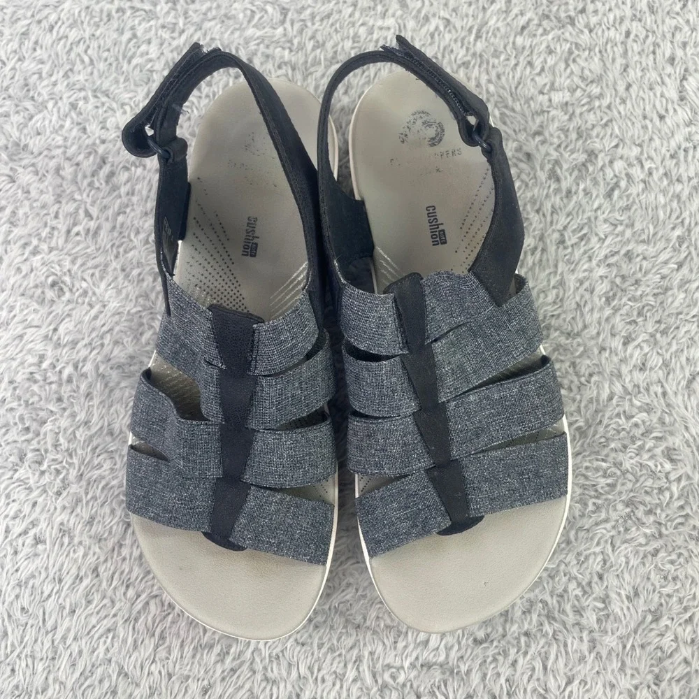 Clarks Cloudsteppers Sandals Womens 7 Grey Blue Arla Glison Strappy Wedge